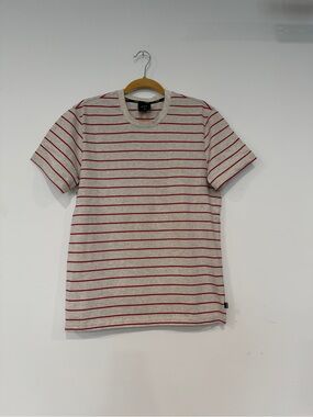 HUF Worldwide Short Sleeve Crew Tee in Gray and Red Stripes